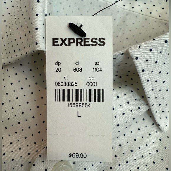 Express Men’s Dress Shirt, white with black dot pattern, size large/slim fit - Picture 6 of 6